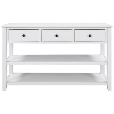 Retro Design Console Table With Two Open Shelves, Pine Solid Wood Frame And Legs For Living Room