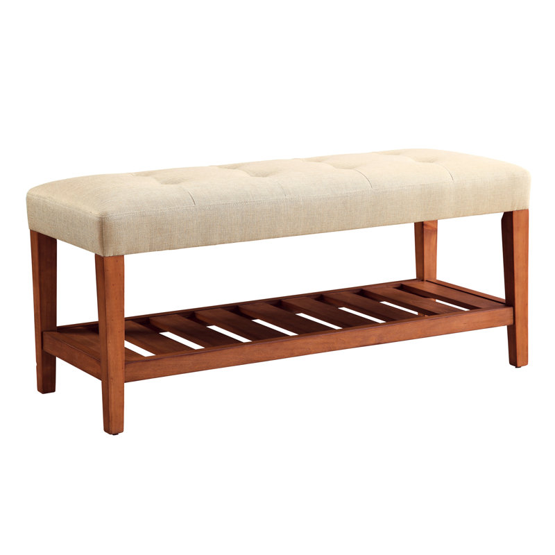 Banc de siège d'entrée beige et chêne - Design élégant, sièges confortables, coussin de salon en tissu organisé, rangement