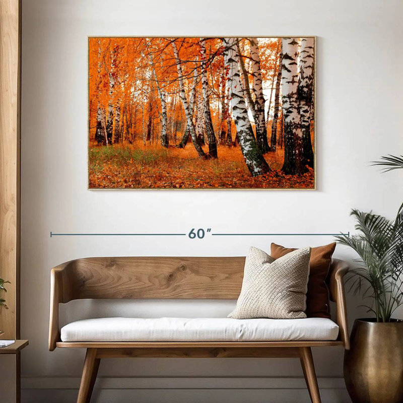 Forêt de bouleaux orange, Cadre flottant en bois naturel, 46 po x 31 po