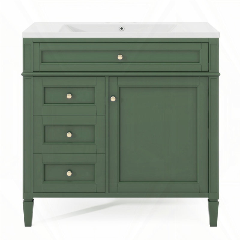 Meuble-lavabo de 30 po avec lavabo supérieur, Vert, Doré, 36"