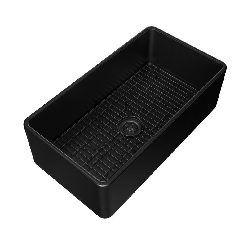 Single Bowl Fireclay Kitchen Sink, 33" L x 18" W x 10 " D, Black 1
