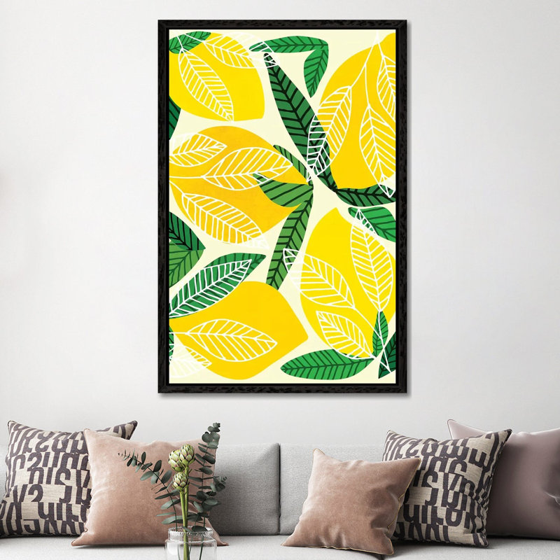 The Lemon Party - Print on Canvas, 152.4cm H x 101.6cm W x 3.81cm D, Black Floater Framed