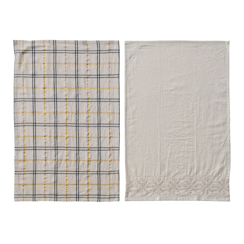 Woven Tea Towels With Metallic Thread Embroidery And Beads