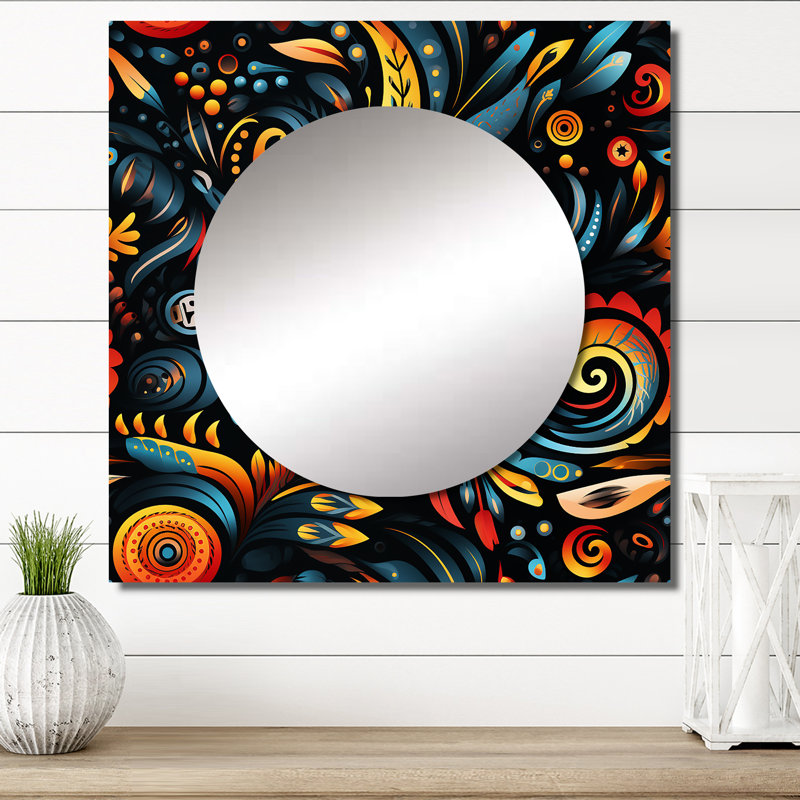 Miroir mural bleu et orange Tribal Dreams II, 36 po x 36 po