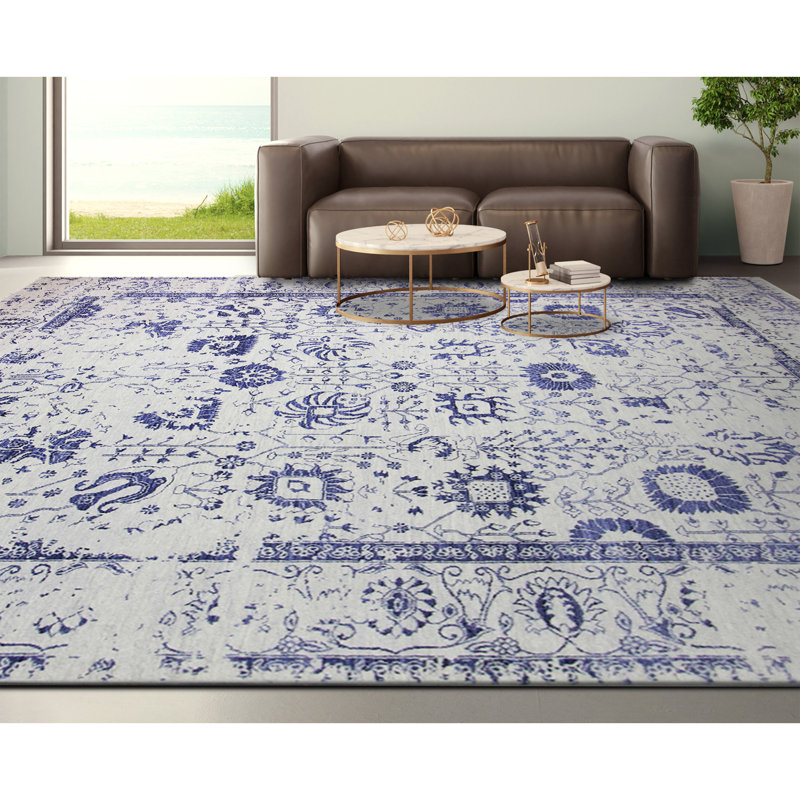 Oriental Area Rug in Silver, Rectangle 9' x 12'