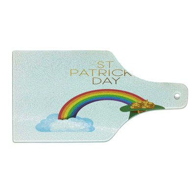 Ambesonne St Patrick's Day Tempered Glass Cutting Board Leprechaun Hat Reseda Green Pale Blue
