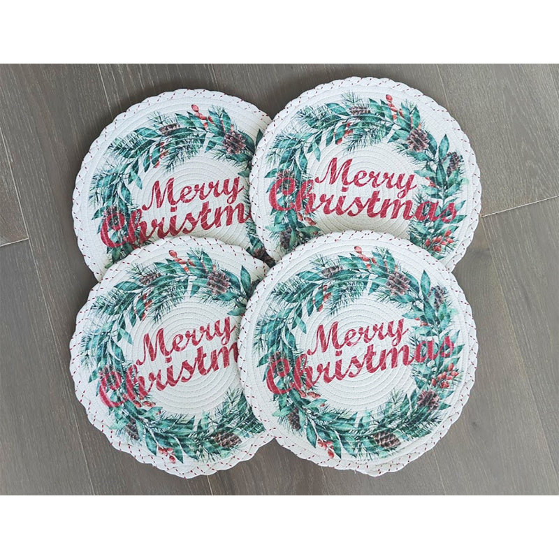  Ensemble de 4 napperons multicolores Merry Christmas and Wreath