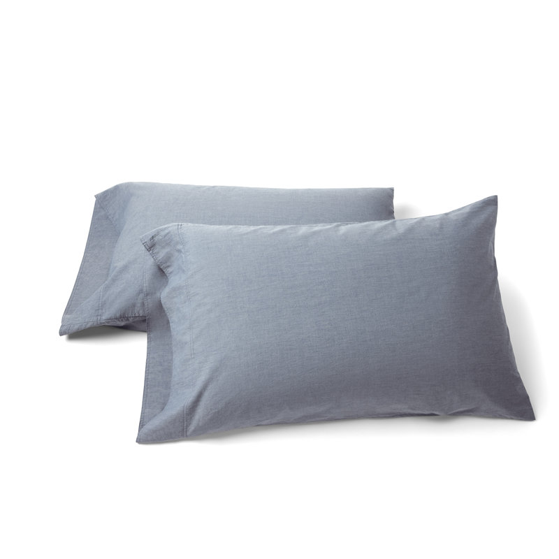 Taie d'oreiller en percale biologique froissé, Taie d'oreiller standard / grand lit, Indigo / rayé