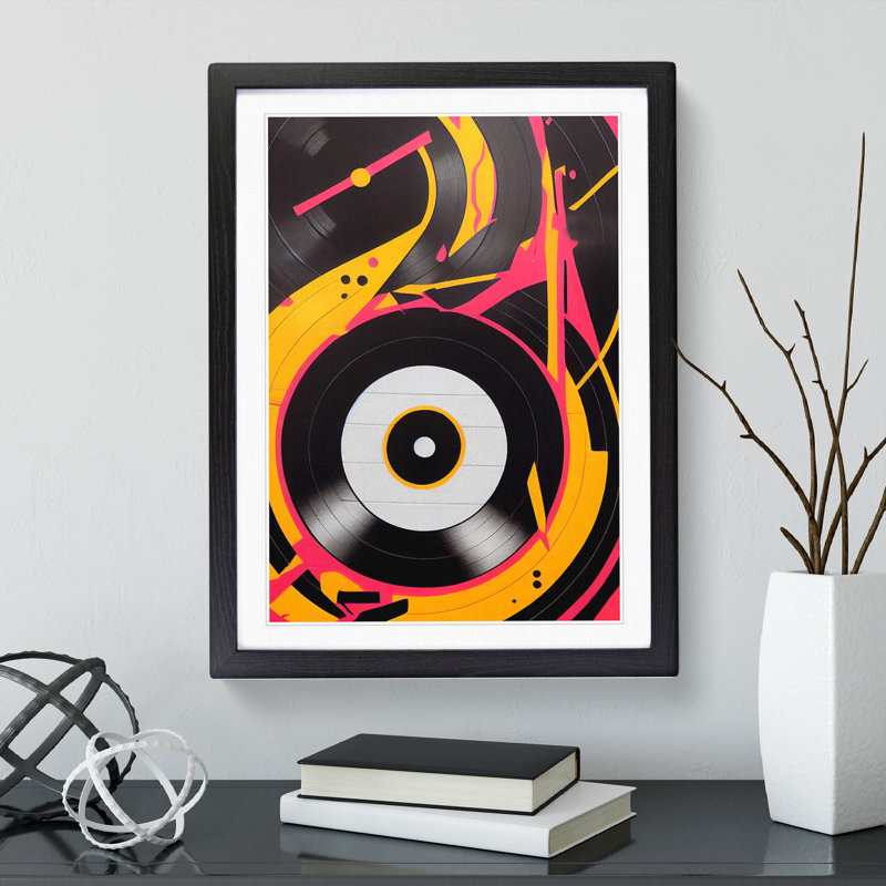 XV1022-5039X Vinyl Record Player Abstract - Print, White, Black Framed Paper, 64cm H x 46cm W x 2cm D