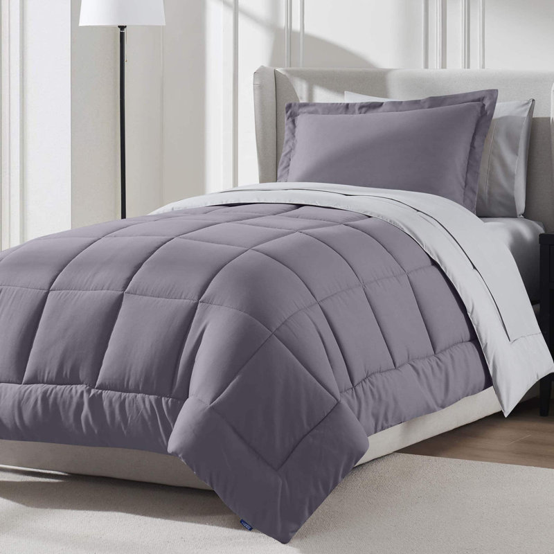 Ensemble d'édredon réversible avec draps Bed-in-a-bag, Mauve gris, Édredon simple + 5 pièces supplémentaires