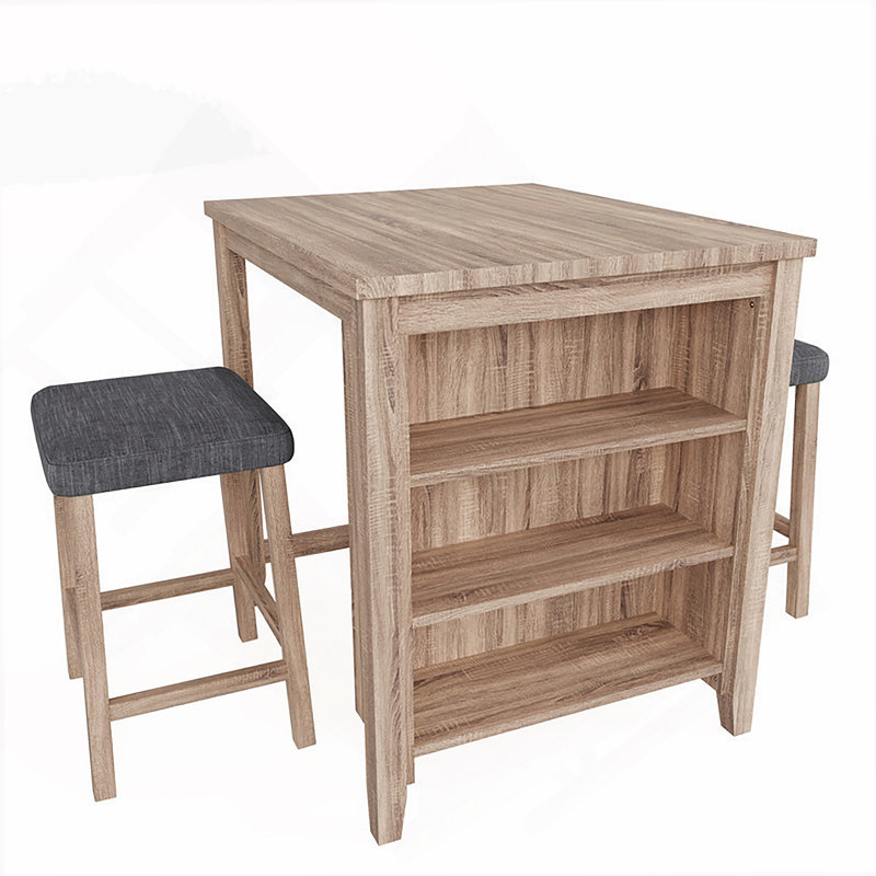 3 Pieces Counter Height Table Set, 1 Table And 2 Stools