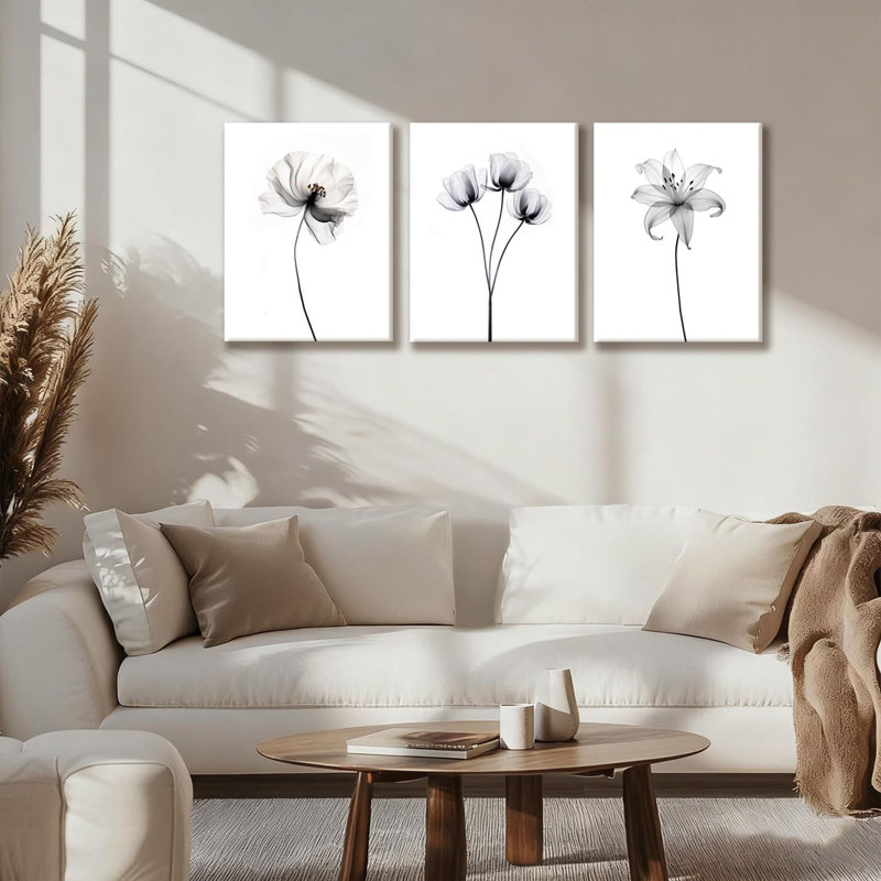 Ensemble minimaliste d'art mural floral de 2 affiches encadrées de fleurs de lys noir et blanc 16 X 24 pouces