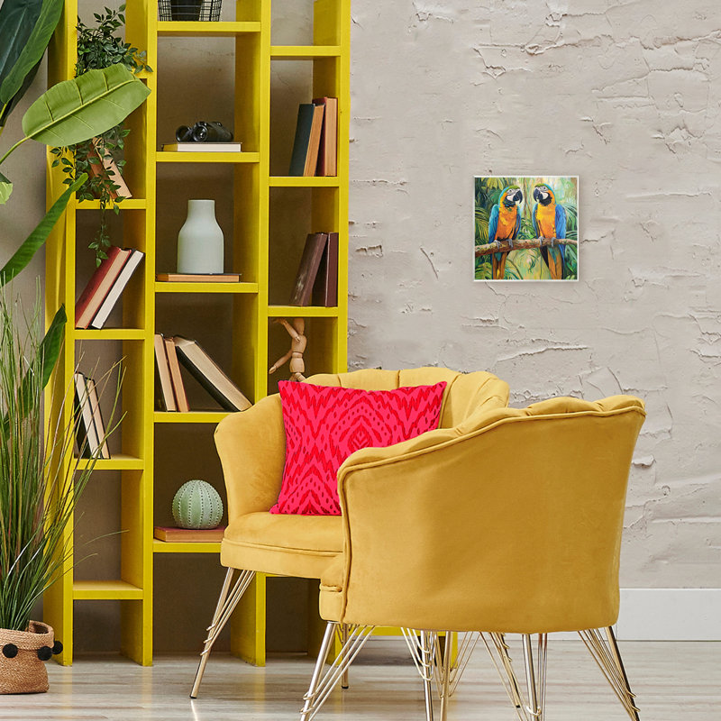 Plaque murale "Deux aras parmi le feuillage", design par Petal Prints Design