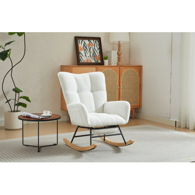 Chaise berçante moderne, fauteuil coulissant rembourré avec dossier haut, fauteuil berçant d'appoint avec pieds en bois massif pour le salon de la chambre de bébé