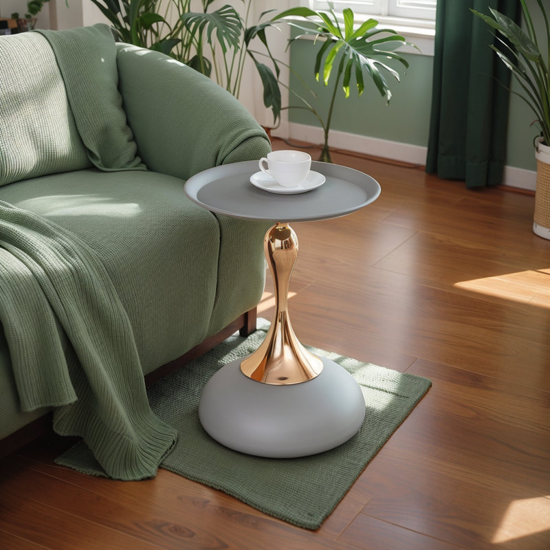Table d'appoint polyvalente en métal à piédestal, Gris mat, Gris mat