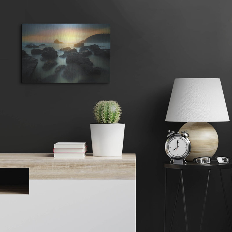 Dovecove «Misty Sunset on Indian Beach Oil Paint» par Rick Berk, art mural en métal