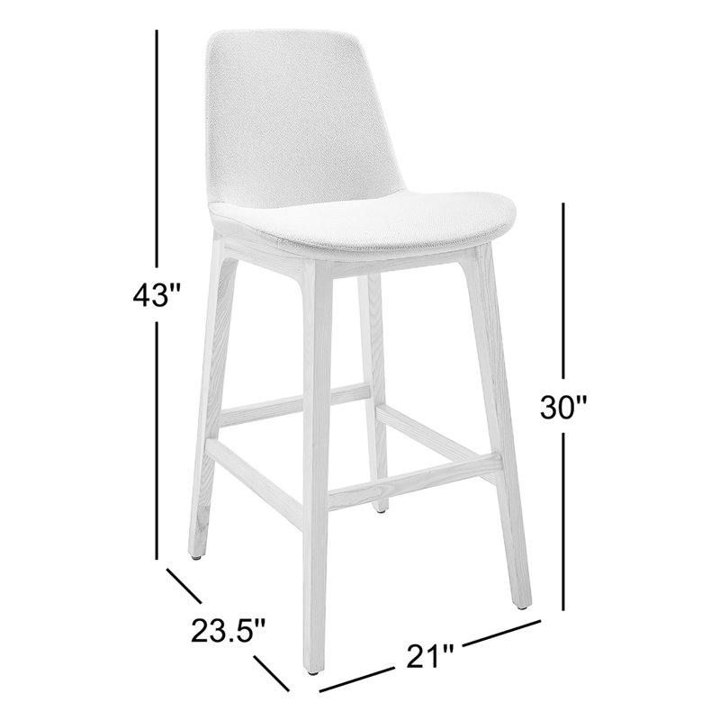 Amar Bar Stool In Fabric And Natural Ash Base - Set Of 1, White