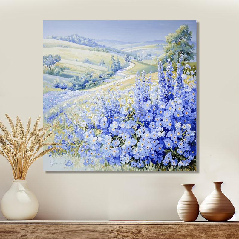 «Rolling Hills And Wildflowers II - Landscape Cottage», reproduction sur toile, H 30 po x l 30 po, Toile tendue