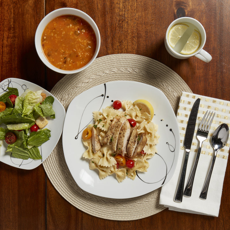 Pescara White Porcelain Square Dinnerware Set, Service for 4