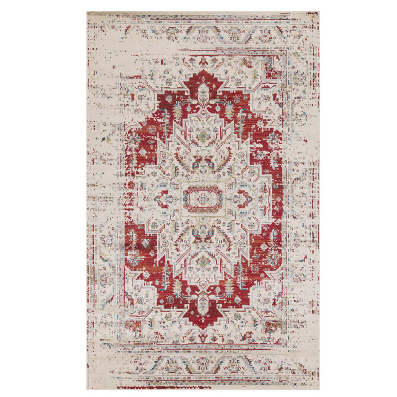 Tapis intérieur en polypropylène Diantha Medallion, Rectangulaire 2 pi x 3 pi, Rouge