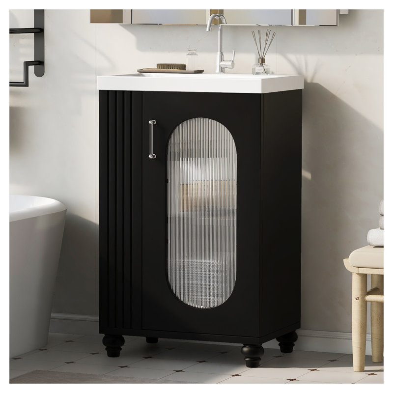 Meuble-lavabo compact de 20 po avec lavabo, meuble-lavabo compact en panneau de fibres à densité moyenne pour petits espaces