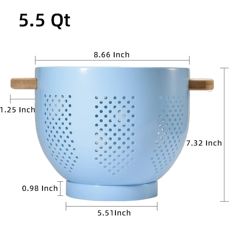 Passoire en métal bleu 5,5 pintes avec poignée en bois