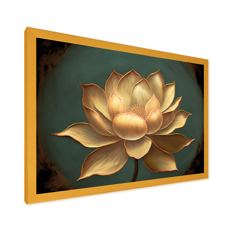 «Blossoming White Vintage Lotus», art mural Lotus, Cadre doré simple, H 24 po x l 32 po x P 1 po