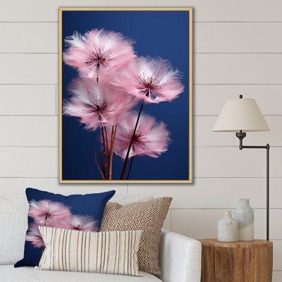 «Delicate Pink Dandelian Flowers On Blue Sky», reproduction sur toile