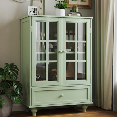 Display Cabinet With Tempered Glass Door And 1 Drawer