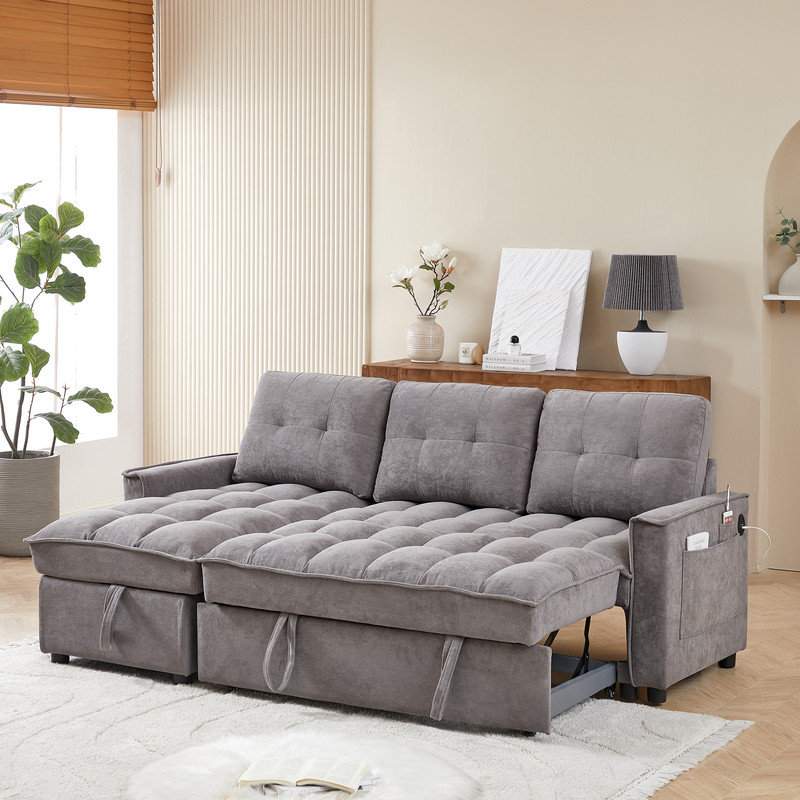 Canapé modulaire réversible en L 71 po avec méridienne et rangement sous le siège, canapé modulaire avec ports USB