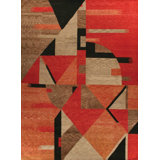 Nouvel Wool Geometric Area Rug in Red/Terracotta/Chocolate Brown/Ebony