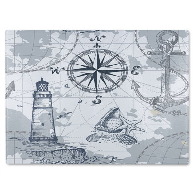 Compass & Map Glass Chopping Board