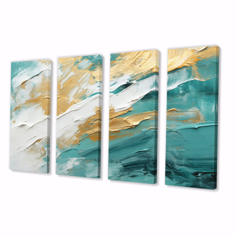 Golden Morning Glory Gold on Teal I - 4 pièces sur toile tendue