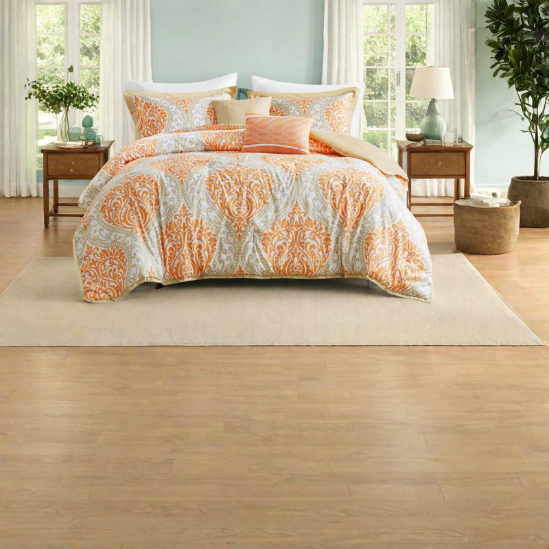 Comfortable Orange Polyester Bedding Sets, Modern Damask Design For Home