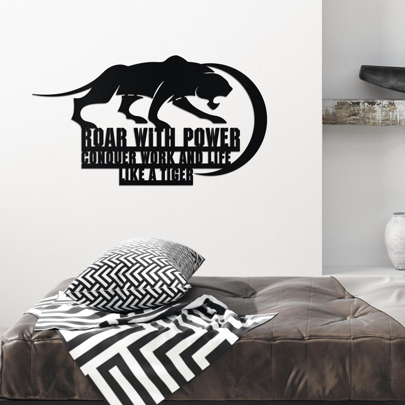Tigre, art mural en métal, Roar avec signe de travail et de vie conquérant, décoration de bureau de motivation, art mural inspirant de gymnastique, amoureux des animaux