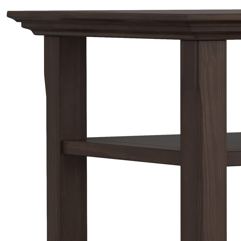 Warm Walnut Brown Solid Wood End Table with Storage Shelves