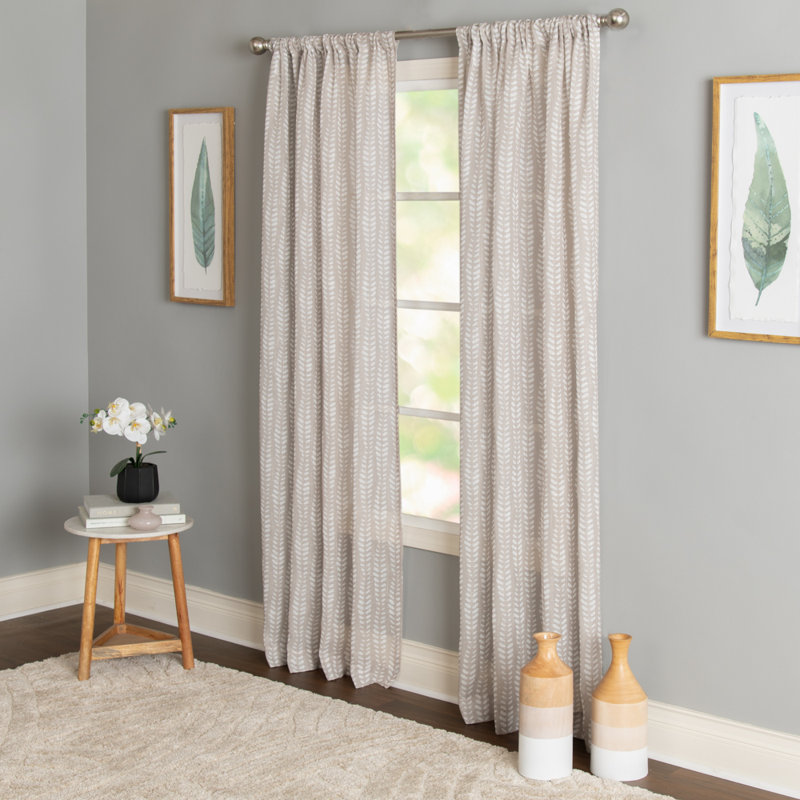 Hoorya 100% Polyester Light-Filtering Printed Vine Curtain Panel With Rod Pocket Top, 50" W x 84" L, Taupe
