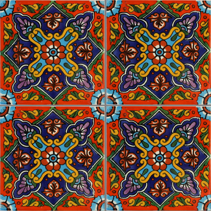 6" x 6" 4pcs TalaMex Taretan Talavera Mexican Tile