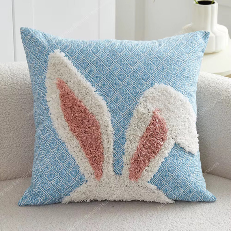 Easter Bunny Ear Throw Pillow Cover, Blue