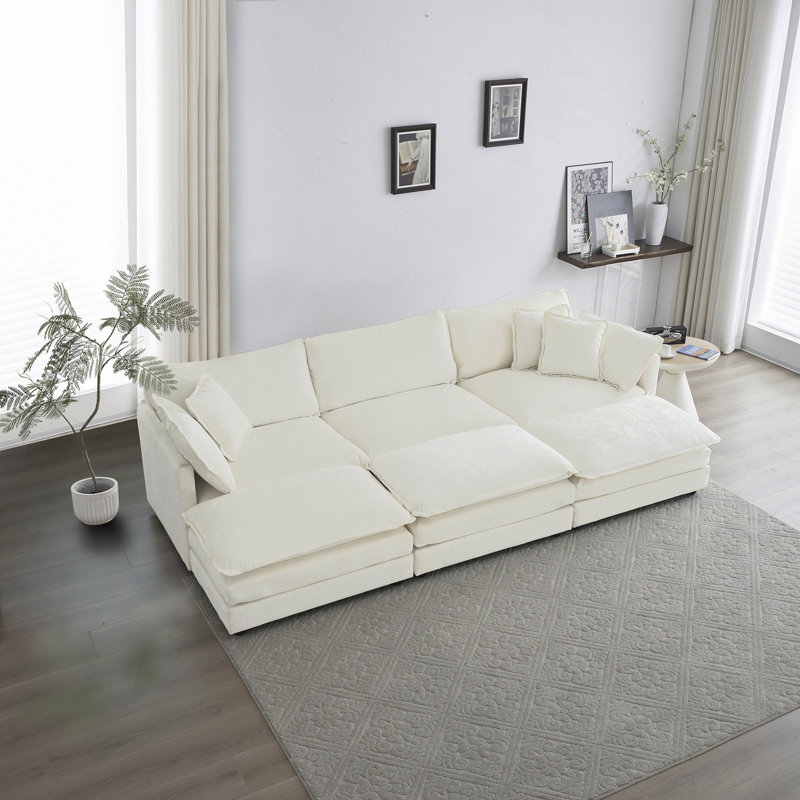 Jeffers Chenille Fabric Upholstered 4-Piece Sectional Sofa, White Chenille, 33" H x 76.7" W x 35" D