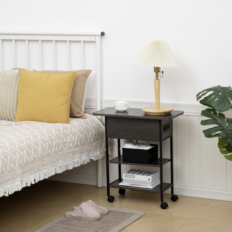 Side Table With Charging Station, End Table With Usb Ports And Outlets Gray, Gray