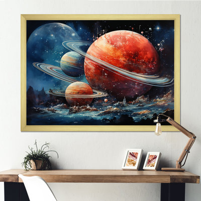 Saturn Ruby Rings Orbiting Elegance I sur impression sur toile