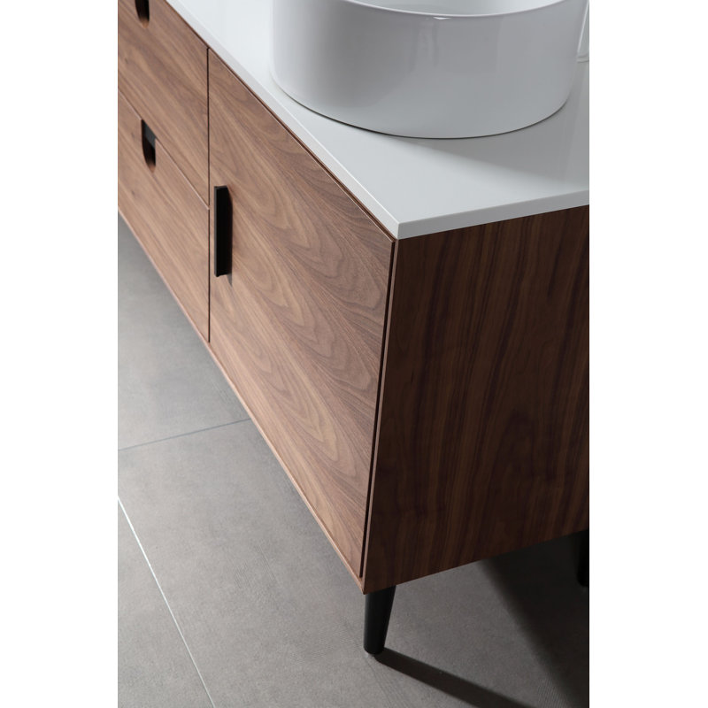 Ensemble de meuble-lavabo double 72 po avec plateau en quartz Antonina, Noyer