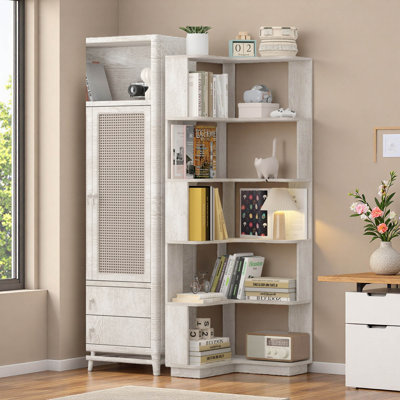 6-Tier Corner Bookcase, L-Shaped Shelves With Anti-Drop Panel, Wooden Bookshelf For Living Room & Office by George Oliver