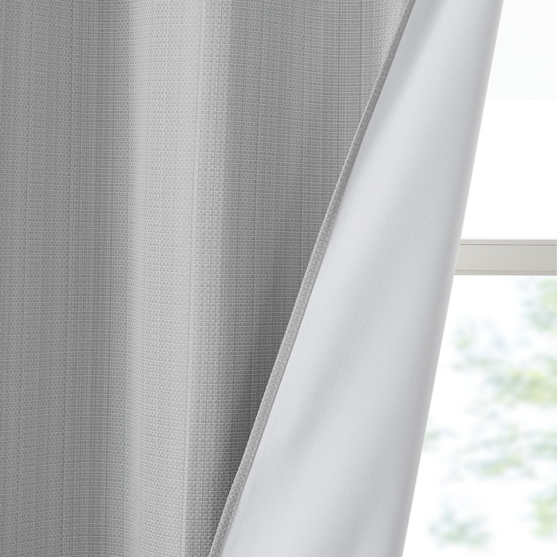Gray Basketweave Room Darkening Outdoor Curtain Panel Pair