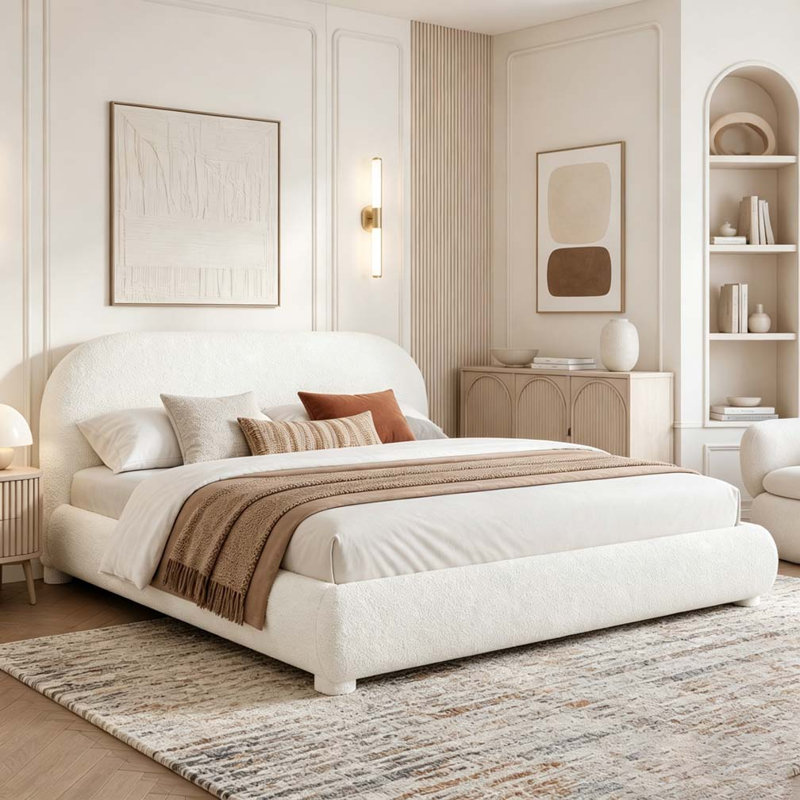 Lit moelleux en velours, Cream, Grand lit