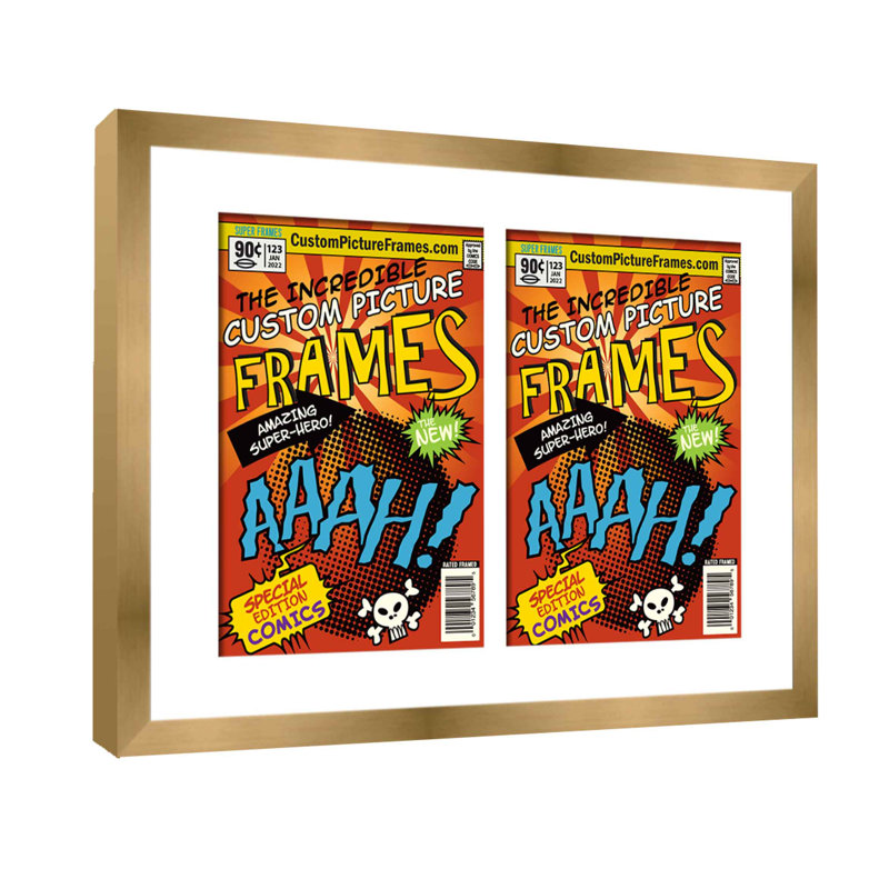 Wood Picture Frame with Mat, 7.25" x 10.5", Gold/White