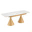 Extendable Stone-Top Dining Table: Marble-Patterned Tabletop With Tapered Metal Legs. A Modern, Luxury-Inspired Rectangular Dining Table For Home Use, Suitable For 4–8 People-1013701551