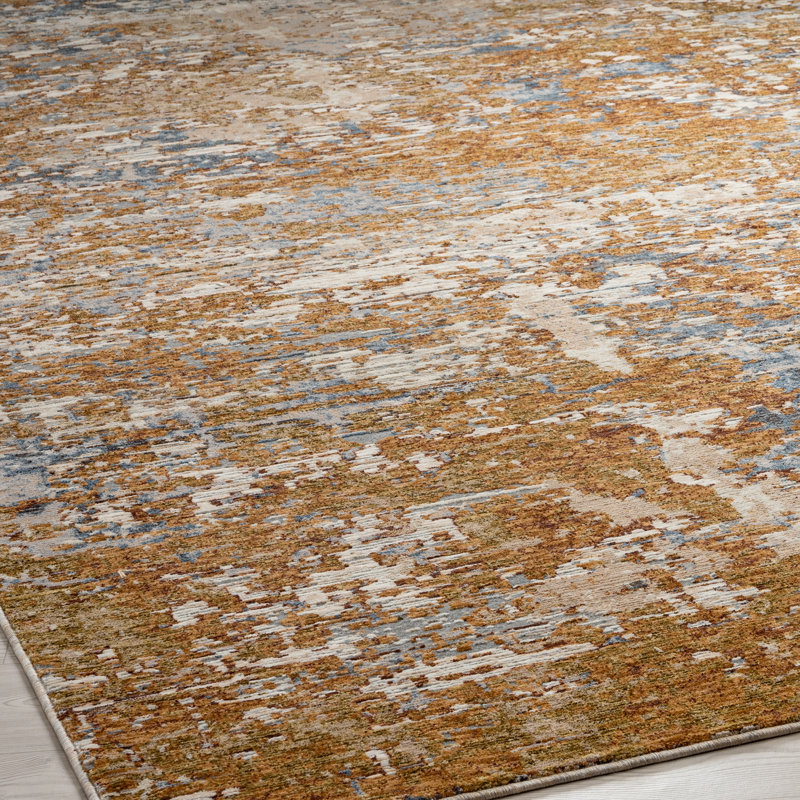Arrika Floral Area Rug in Blue, Rectangle 9'6" x 13', Rust Tones/Indigo