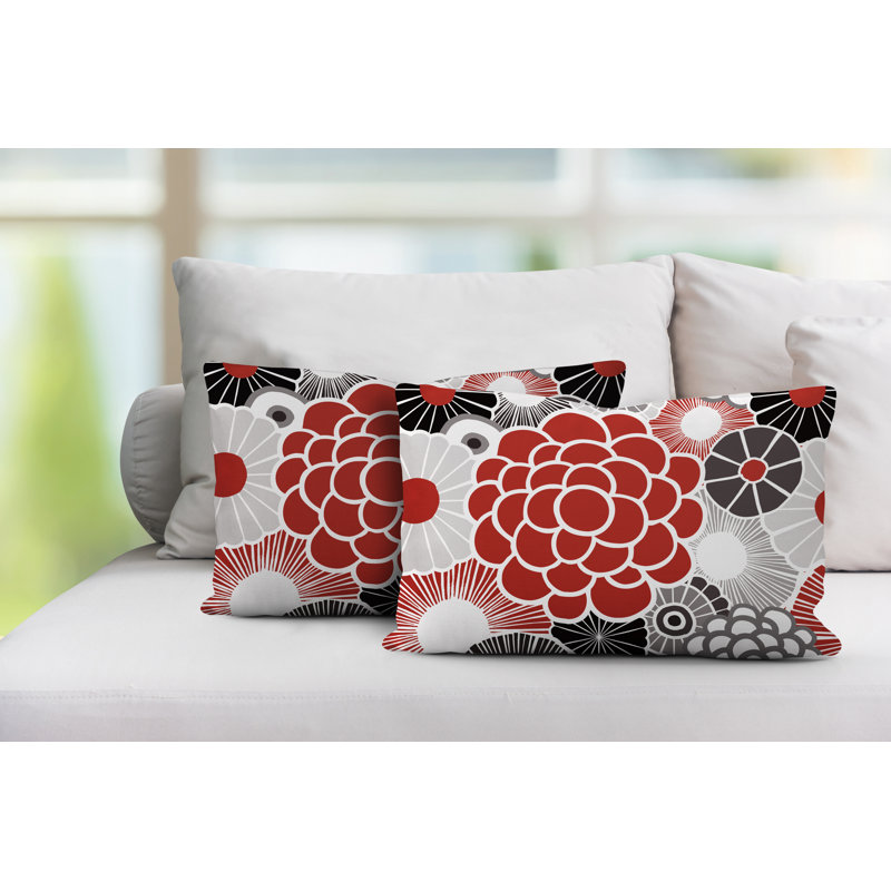Coussin lombaire floral intérieur / extérieur, Rouge